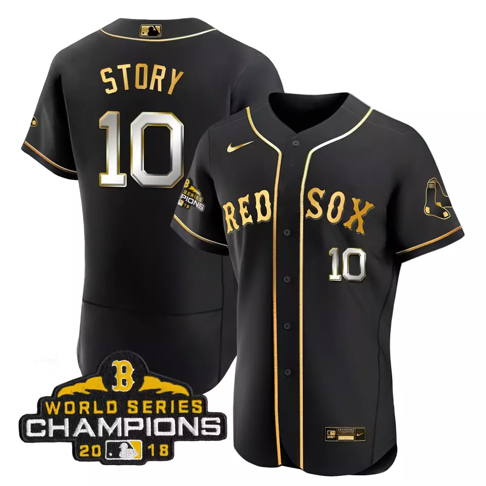 Trevor Story Boston Red Sox 2018 World Series Champion Gold Jersey | Flex Black Stitched Edition | Fan Gear for Men, Women & Youth