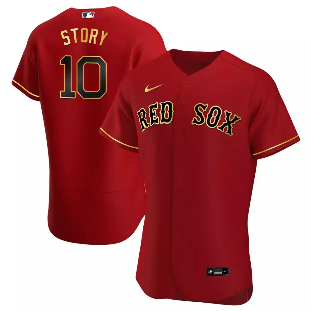 Trevor Story Boston Red Sox Gold Trim Jersey | Flex Red Stitched Edition | Fan Gear for Men, Women & Youth