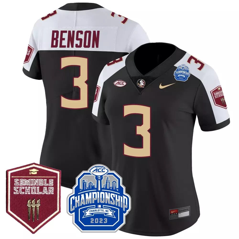 Trey Benson Black Alternate Women's Florida State Seminoles 2023 ACC Championship Jersey | Stitched Vapor Style | Limited Edition Fan Gear | For Men, Women & Youth