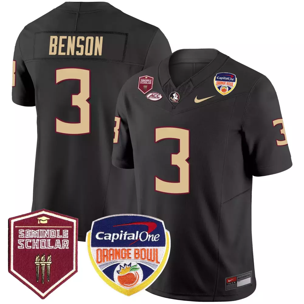 Trey Benson Black Men's Florida State Seminoles Scholar Patch Vapor Jersey | 2025 Stitched | Limited Edition Fan Gear for Men
