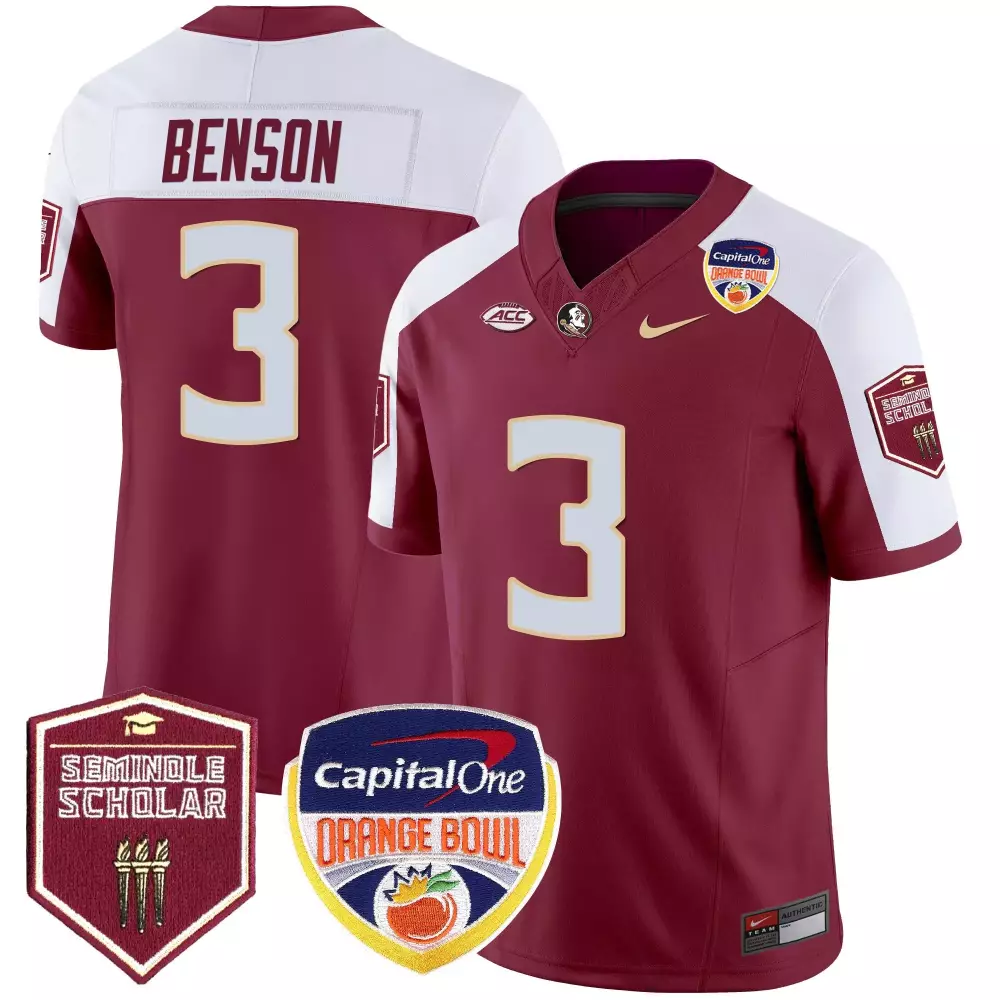 Trey Benson Garnet Orange Bowl Patch Vapor Limited Jersey | Florida State Seminoles Stitched Fan Gear for Men, Women & Youth