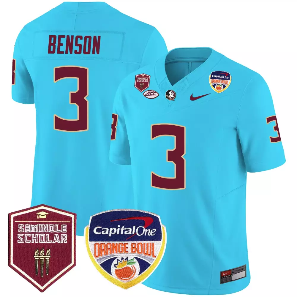 Trey Benson Turquoise Men's Orange Bowl Patch Vapor Limited Jersey | Florida State Seminoles Stitched Fan Gear for Men