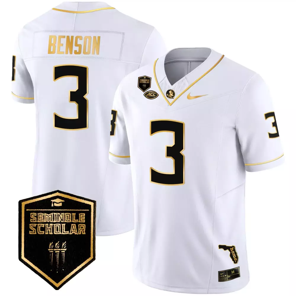 Trey Benson White Gold Men's Florida State Seminoles Gold Vapor Jersey | Stitched Style | Game Day Outfit | For Men, Women & Youth