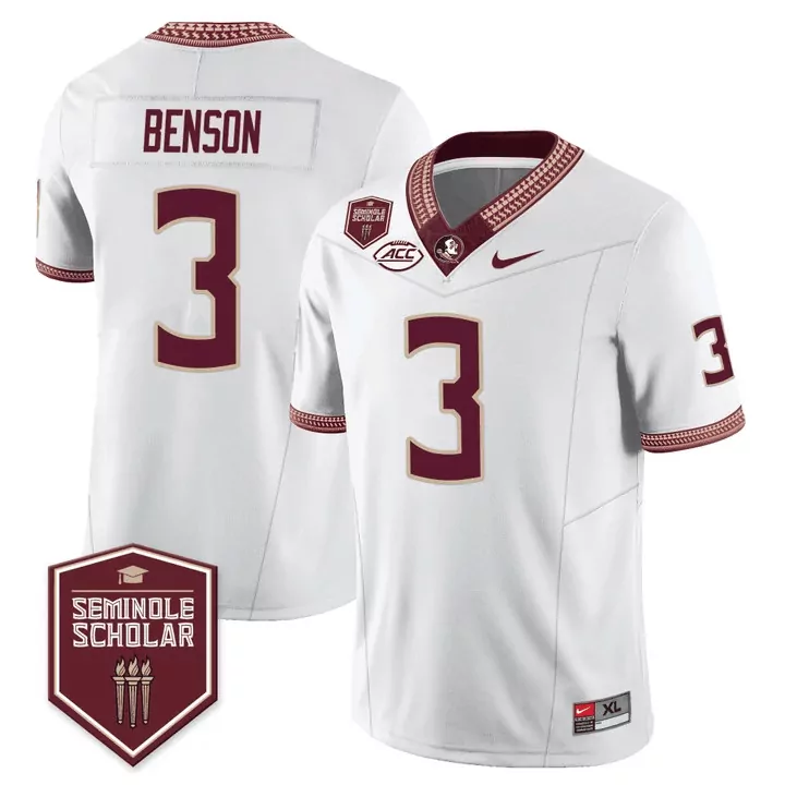 Trey Benson White Men's Scholar Patch Vapor Limited Jersey | Florida State Seminoles Stitched Fan Gear for Men