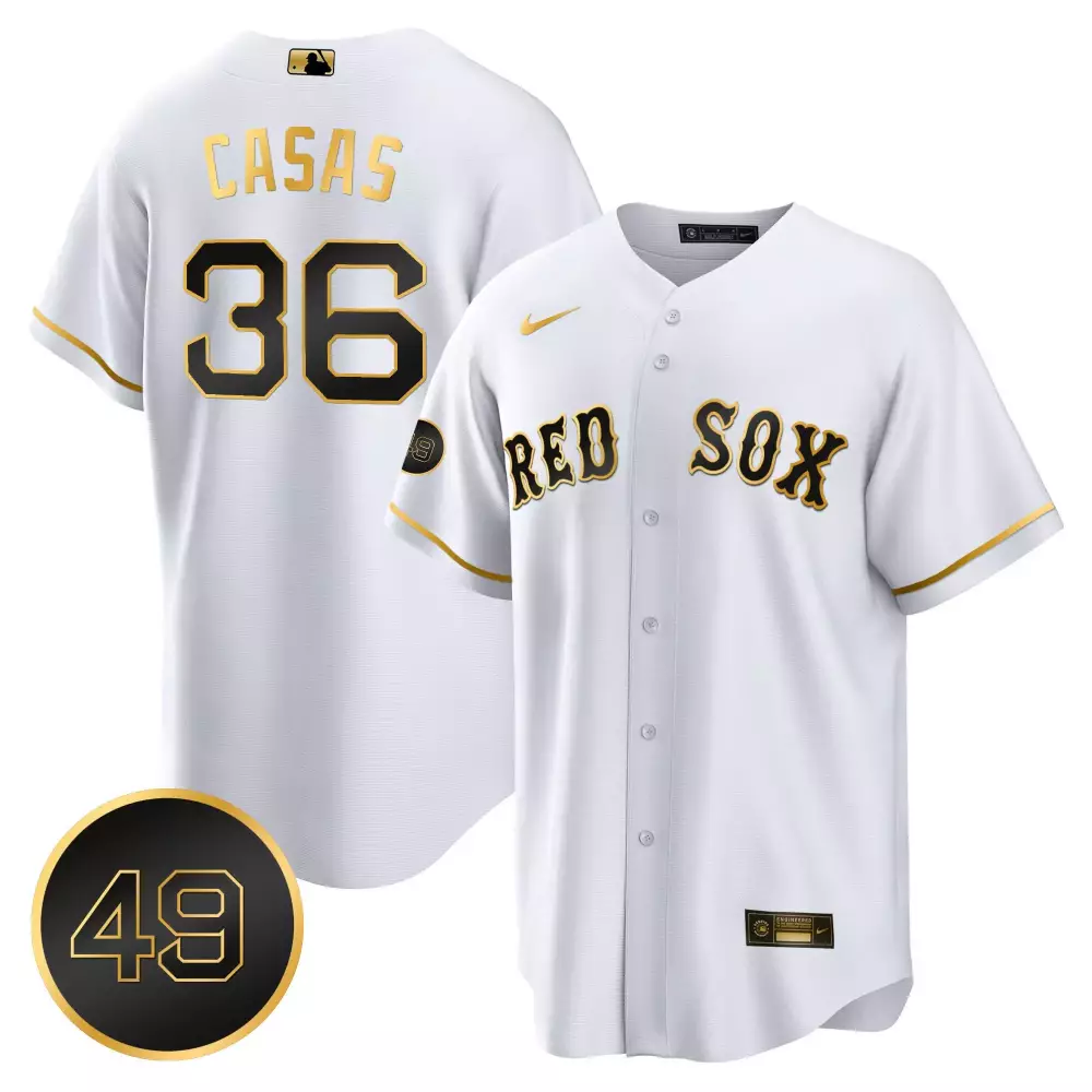 Triston Casas Boston Red Sox 49 Tim Wakefield Patch Jersey | White Gold Cool Base Stitched Fan Gear | For Men, Women & Youth