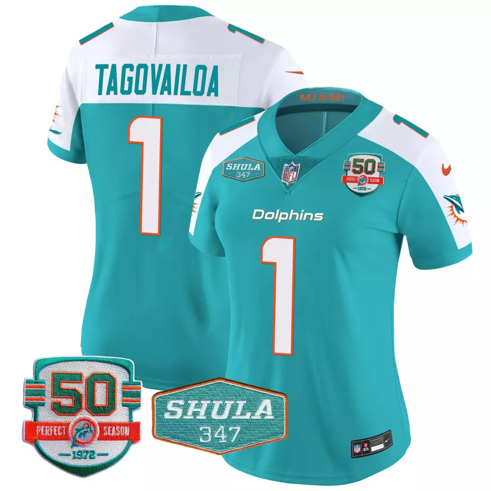 Tua Tagovailoa Aqua Alternate Jersey | Miami Dolphins Shula 347 Patch | Stitched Fan Gear | For Men, Women & Youth