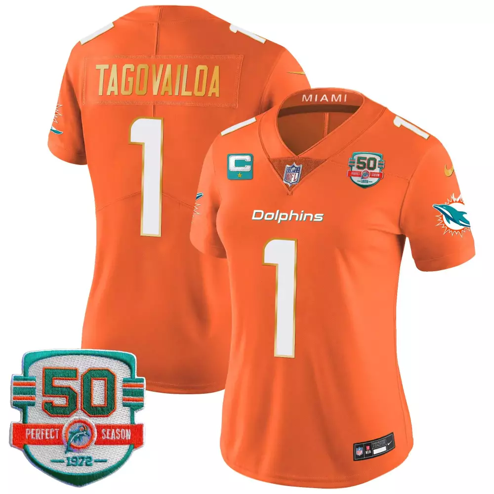 Tua Tagovailoa Miami Dolphins Gold Trim Vapor Limited Jersey | Orange Women's Style | Stitched Fan Gear for Men, Women & Youth