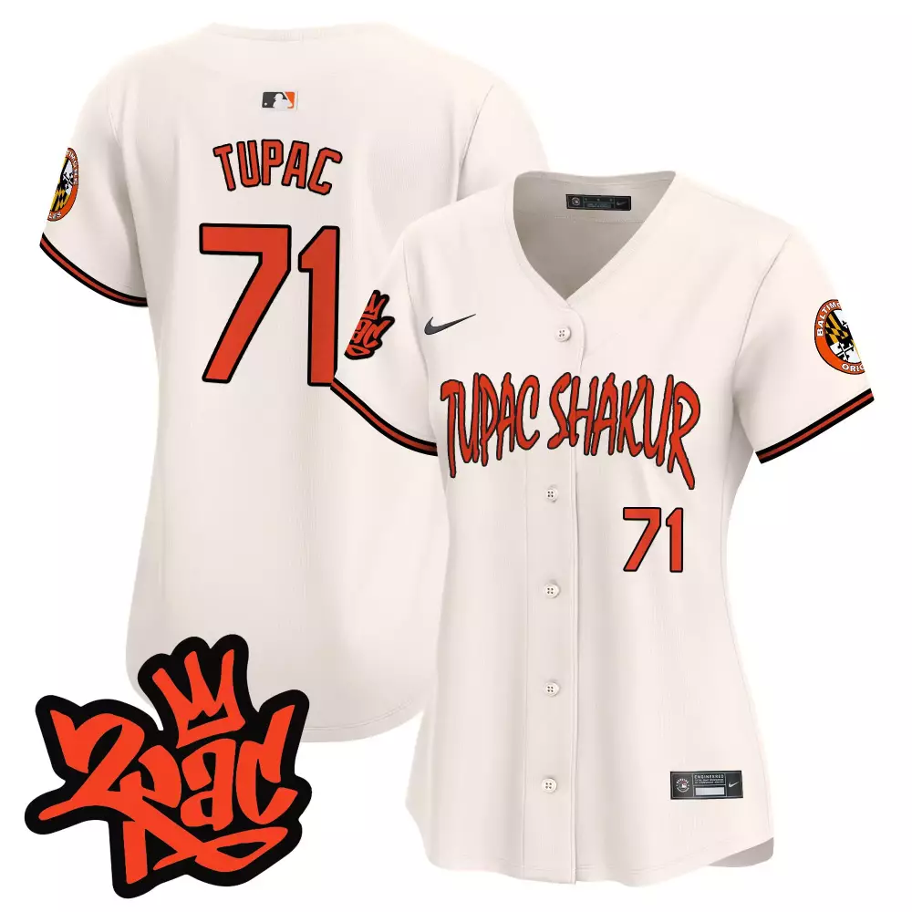 Tupac Shakur 1971 Cream Baltimore Orioles Women's Vapor Premier Jersey | Stitched Limited Edition | Fan Gear for Women & Youth