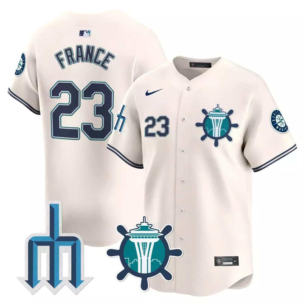 Ty France Seattle Mariners Trident Patch Cream Jersey | Vapor Premier Limited Edition | Stitched Fan Gear for Men, Women & Youth