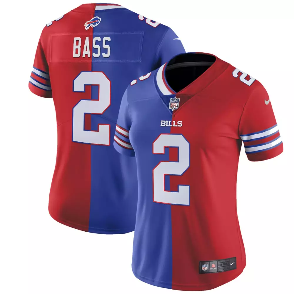 Tyler Bass Buffalo Bills 2023 Split Royal Red Jersey for Women | Stitched Fan Gear | Gift Idea for All Ages