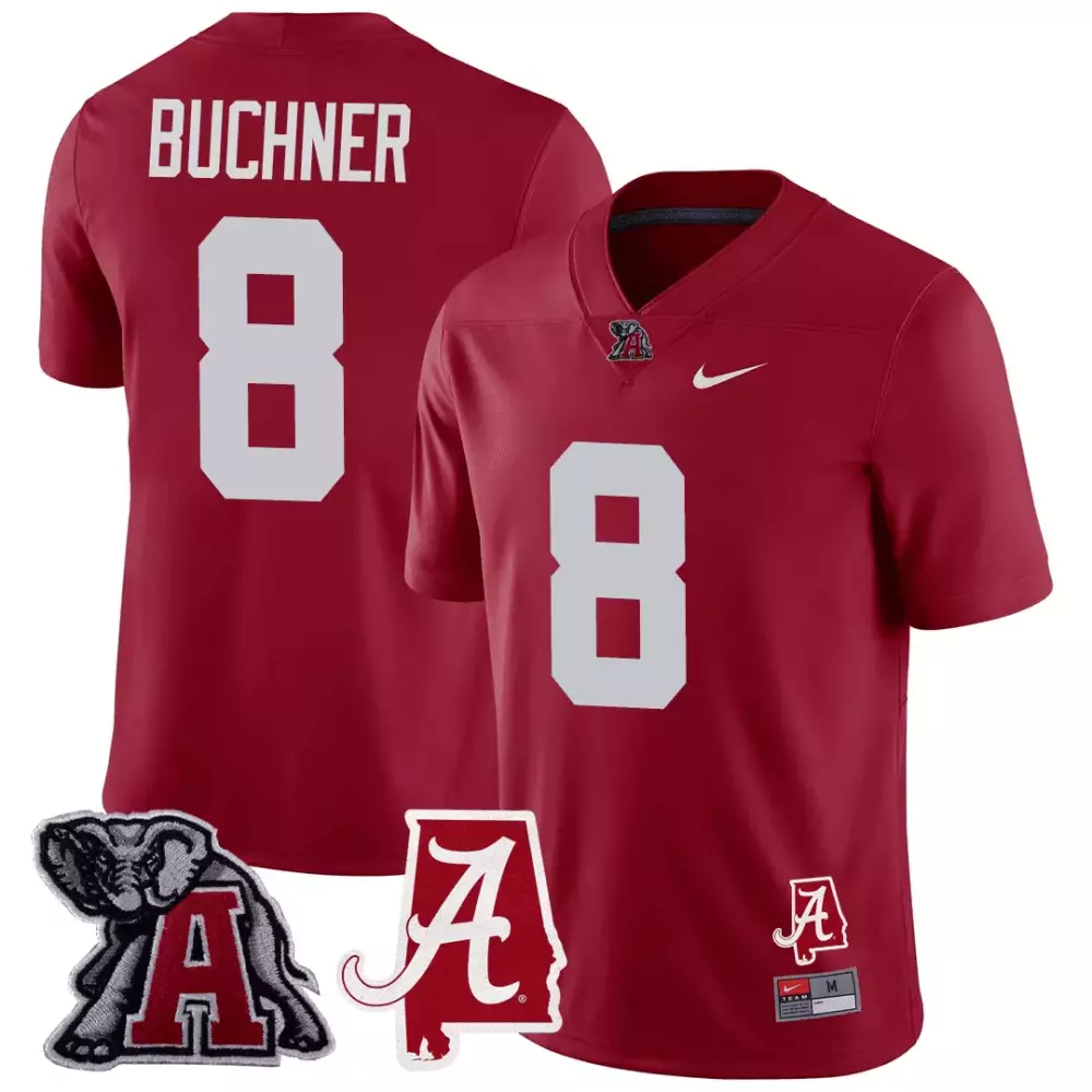 Tyler Buchner Crimson Alabama Crimson Tide Alabama Map Logo Patch Jersey | All Stitched | Fan Gear for Men, Women & Youth