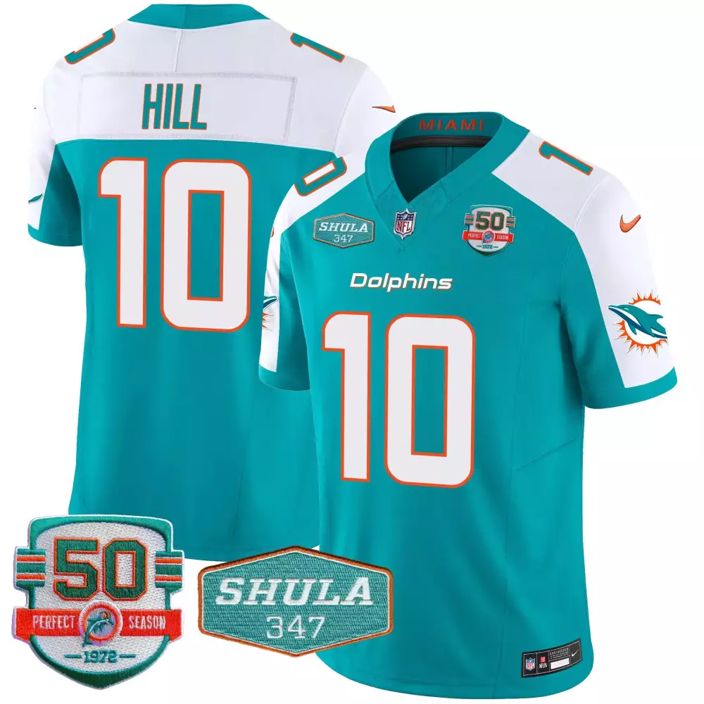 Tyreek Hill Aqua Alternate Miami Dolphins Shula 347 Patch Vapor Jersey | Stitched Fan Gear | For Men, Women & Youth