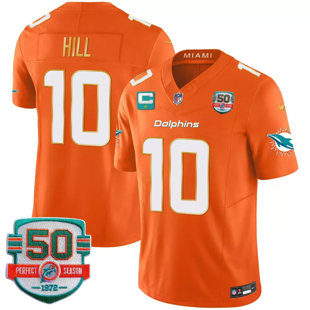 Tyreek Hill Miami Dolphins Men's Gold Trim Vapor Jersey | Orange Stitched Limited Edition | Perfect Gift for Fans | For Men, Women & Youth