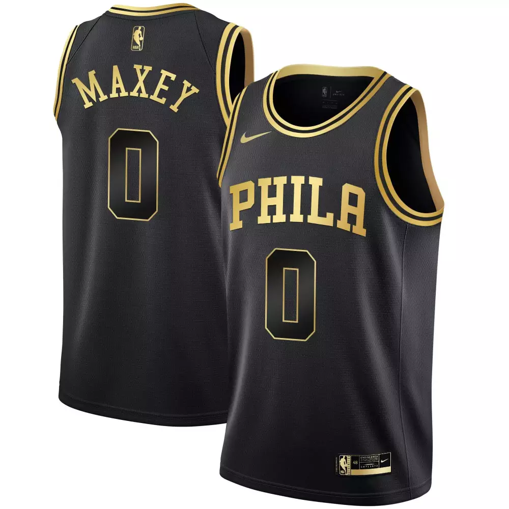 Tyrese Maxey Philadelphia 76ers Black Gold Jersey | Limited Edition All Stitched | For Men, Women & Youth