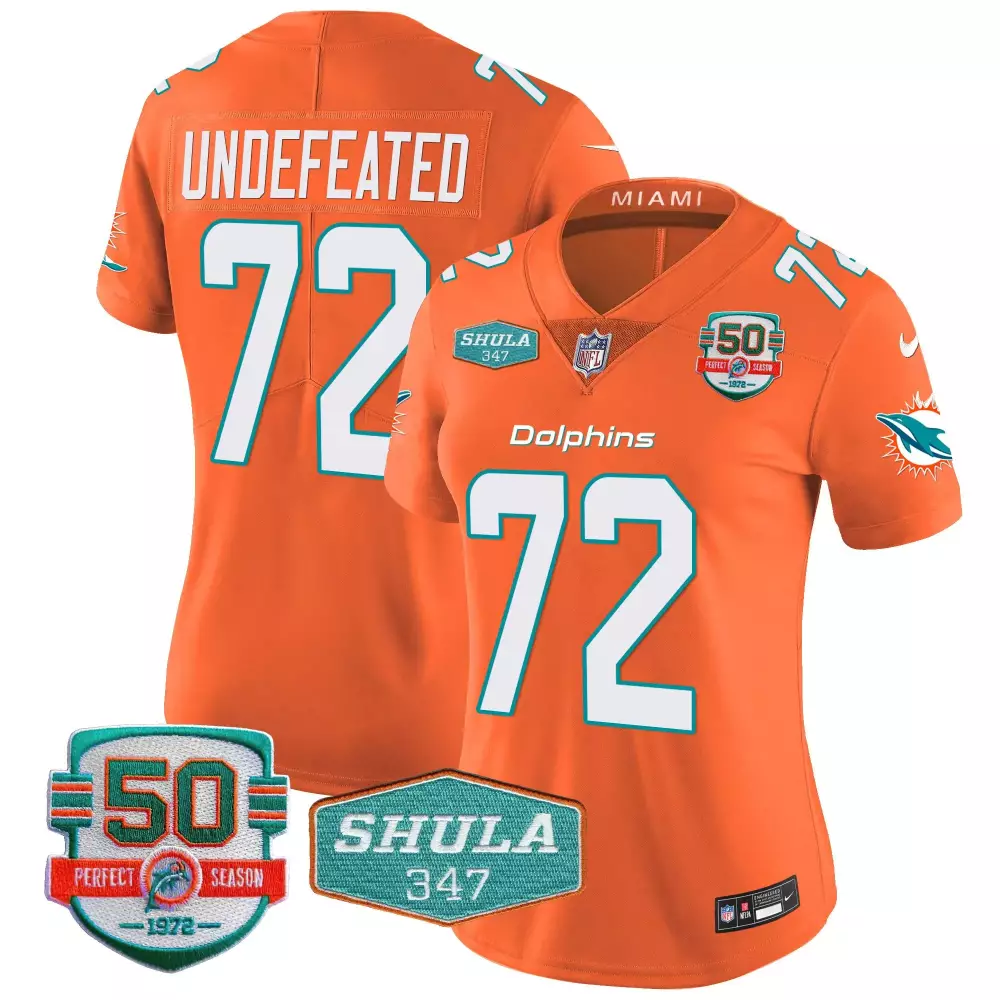 Miami Dolphins Women's Undefeated Orange Shula 347 Patch Vapor Jersey | All Stitched | Replica Fan Gear for Game Day | For Men, Women & Youth