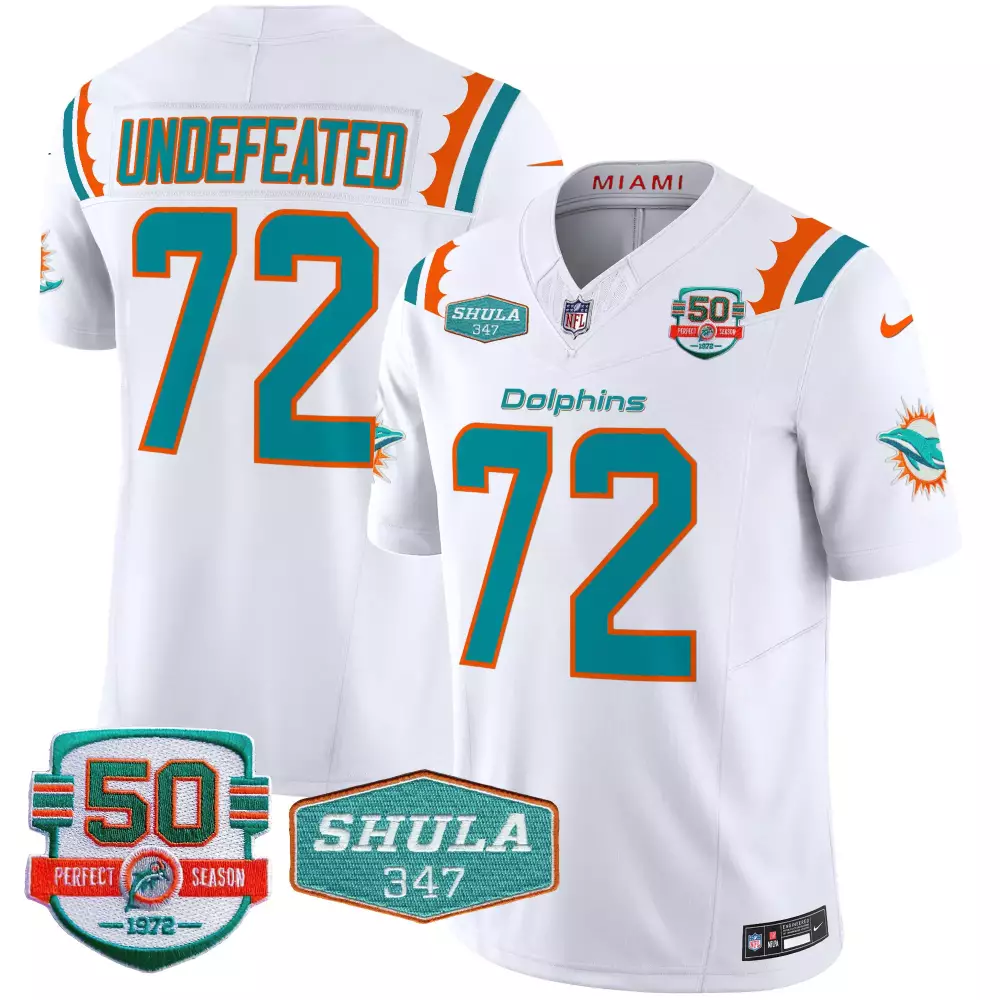 Miami Dolphins Men's Undefeated White 50th Shula 347 Memorial Patch Vapor Limited Jersey | All Stitched | Fan Gear for Game Day | For Men, Women & Youth