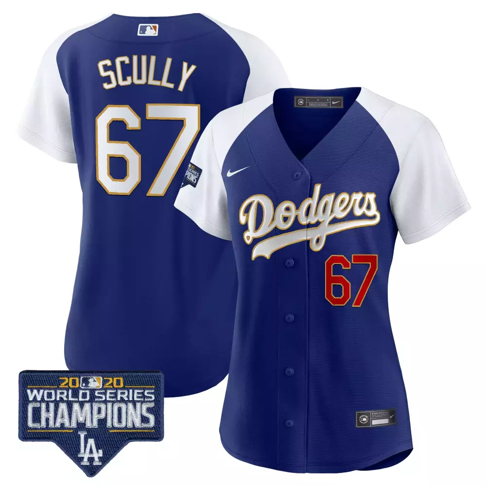 Vin Scully Dodgers Women's World Series Champions Gold Trim Jersey | Stitched Limited Edition | For Men, Women & Youth
