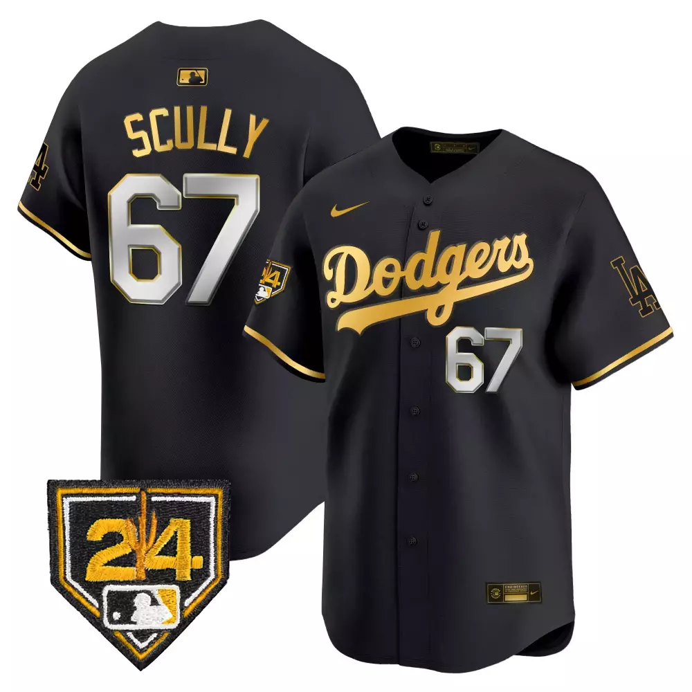 Vin Scully Dodgers 2024 Spring Training Patch Vapor Premier Limited Jersey | Black Gold Men's Stitched | For Men | For Men, Women & Youth
