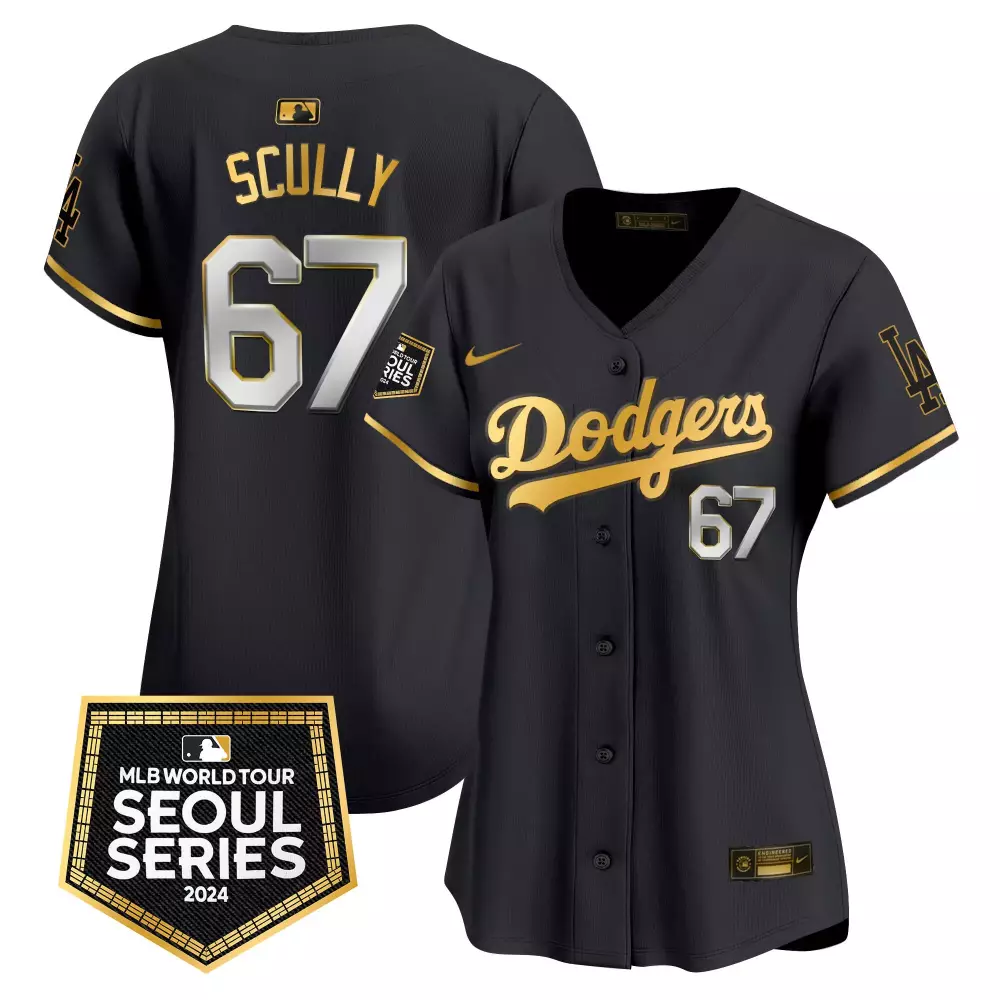 Vin Scully Black Gold Dodgers 2024 World Tour Seoul Series Women's Jersey | Limited Edition Vapor Premier | For Women & Youth