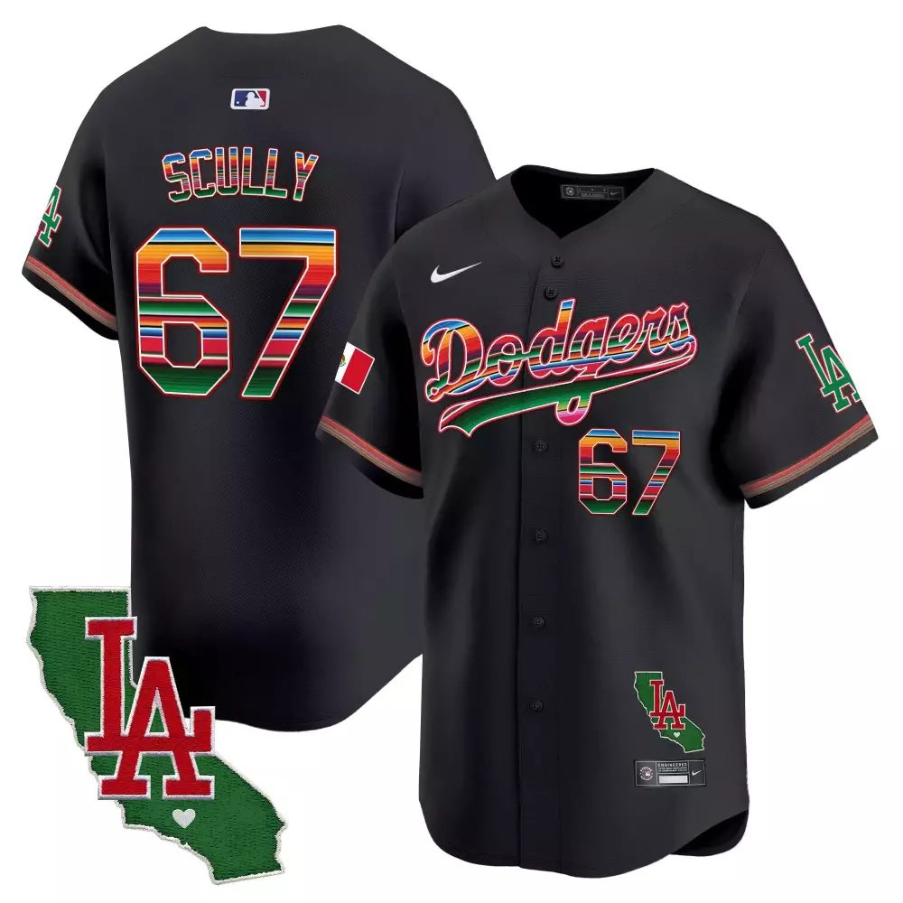 Vin Scully Dodgers Black Vapor Premier Jersey | California Patch Design | Limited Edition Fan Gear | For Men, Women & Youth