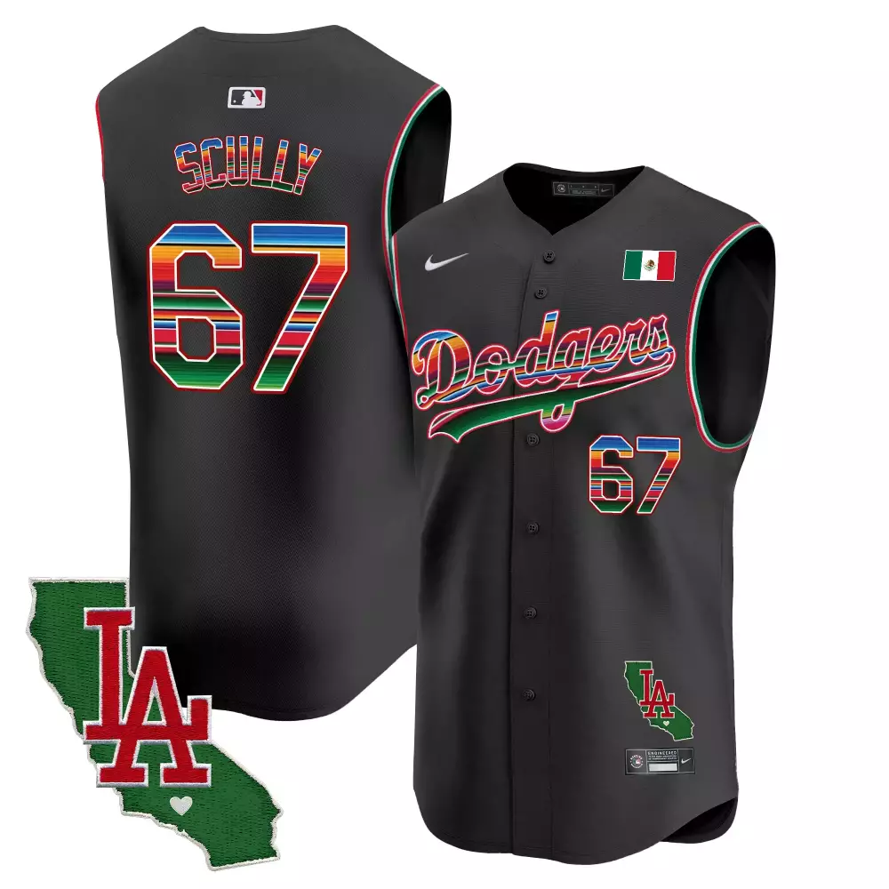 Vin Scully Dodgers Black Sleeveless Jersey | California Patch Design | Vapor Premier Fan Gear | For Men, Women & Youth