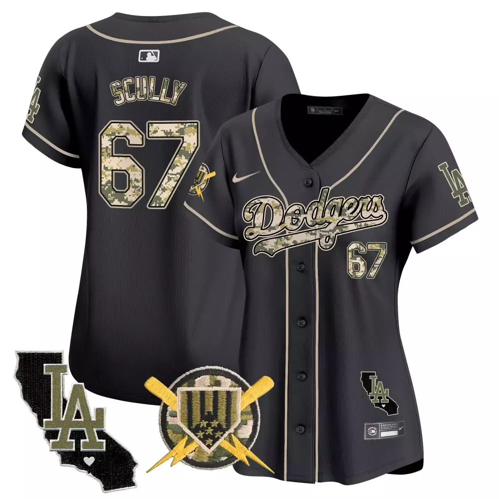 Vin Scully Black Women's Dodgers Armed Forces Day Jersey | Stitched Vapor Premier | Fan Gear for Men, Women & Youth