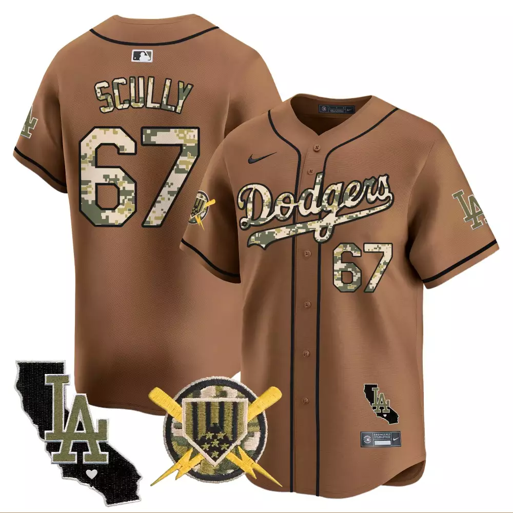 Vin Scully Brown Men's Dodgers Armed Forces Day Jersey | Stitched Vapor Premier | Fan Gear for Men, Women & Youth