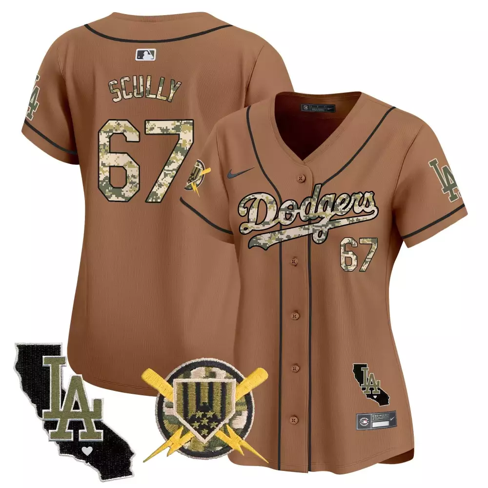Vin Scully Brown Women's Dodgers Armed Forces Day Jersey | Stitched Vapor Premier | Fan Gear for Men, Women & Youth