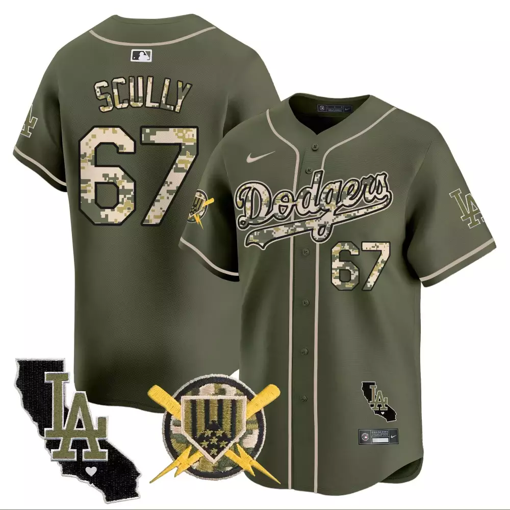 Vin Scully Dodgers Armed Forces Day Green Vapor Premier Limited Jersey | Stitched Fan Gear | For Men, Women & Youth