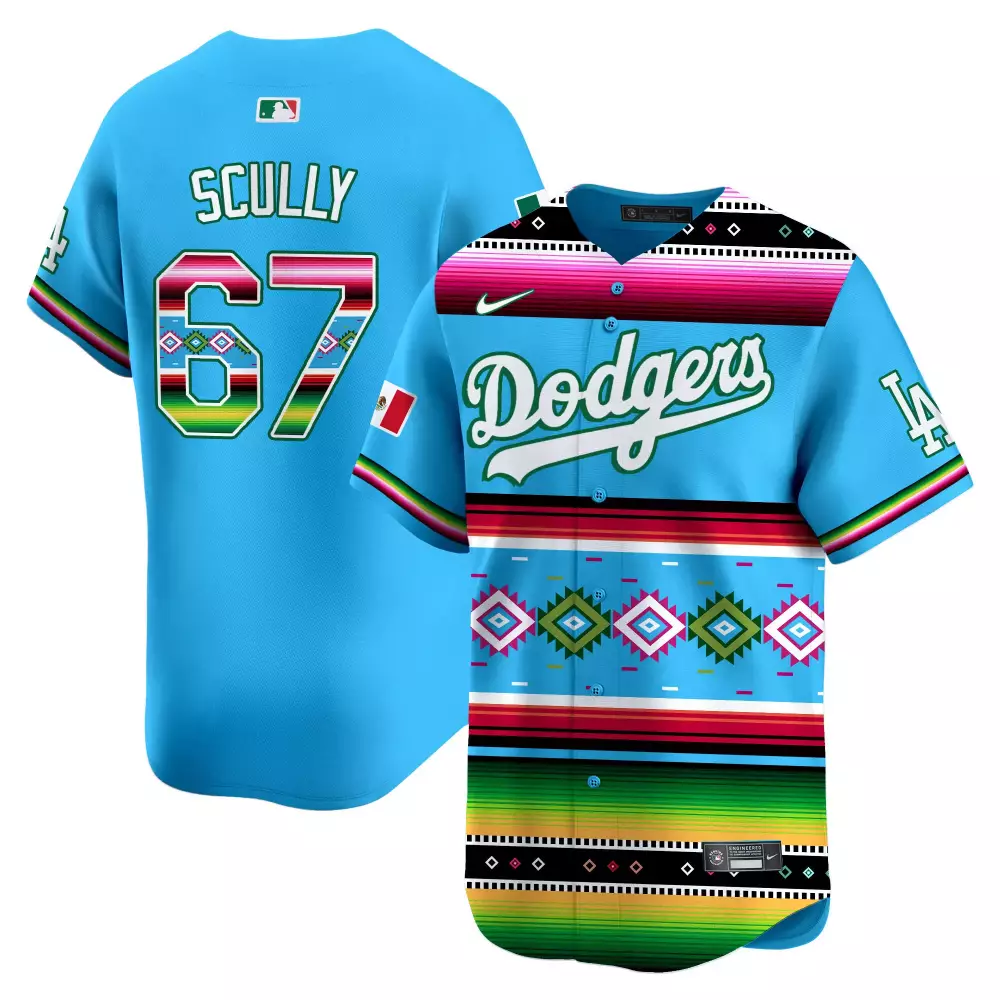 Vin Scully Light Blue Men's Dodgers Mexico Vibrant Serape Vapor Premier Jersey | Limited Edition Printed | For Men, Women & Youth