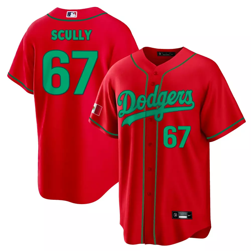 Vin Scully Dodgers Mexico Cool Base Jersey | Red Stitched | Limited Edition Fan Gear for Men, Women & Youth