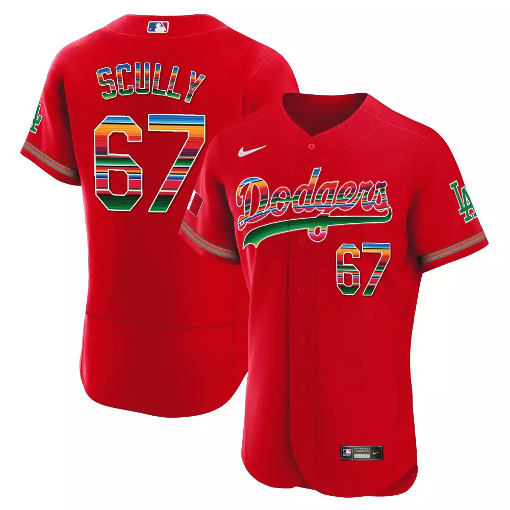 Vin Scully Dodgers Mexico Flex Base Limited Jersey | Red Stitched | Fan Gear for Men, Women & Youth