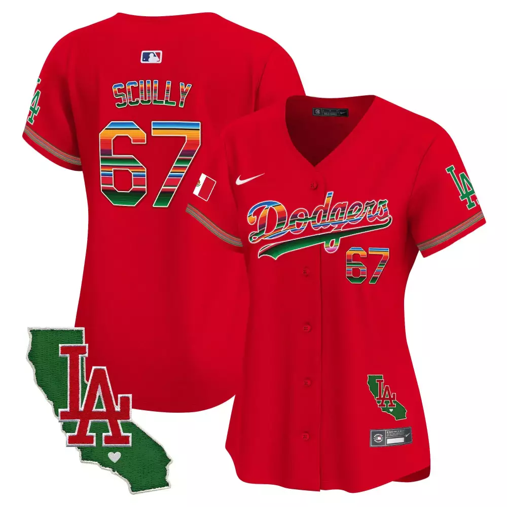 Vin Scully Red Women's Dodgers Limited Edition Jersey | Premier Stitched | California Patch | For Men, Women & Youth