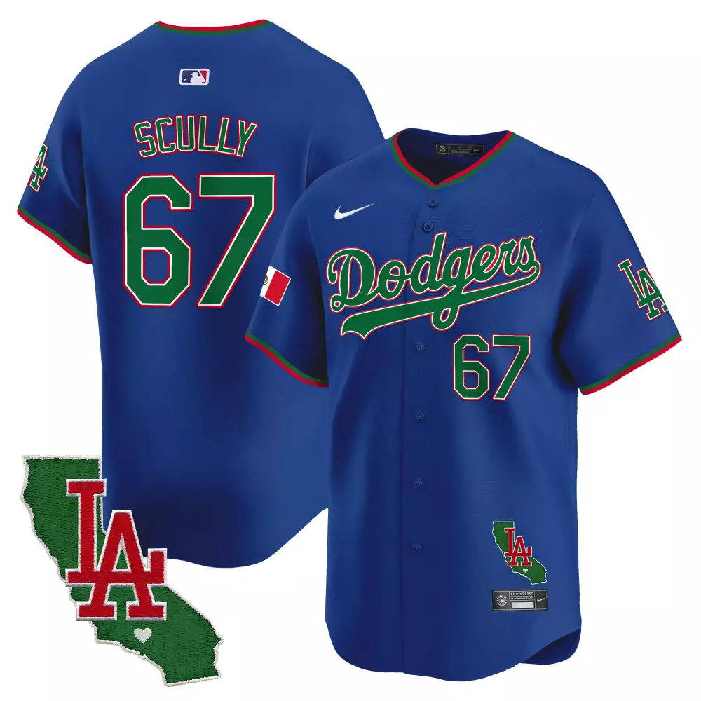 Vin Scully Dodgers Royal Mexico California Patch Jersey V4 | Premier Limited Edition | For Men, Women & Youth