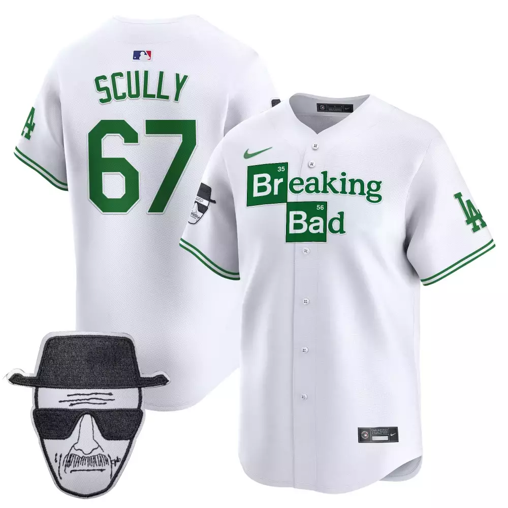 Vin Scully White Men's Dodgers Breaking Bad Jersey | Stitched Vapor Premier Limited Edition | Fan Gear for Men, Women & Youth