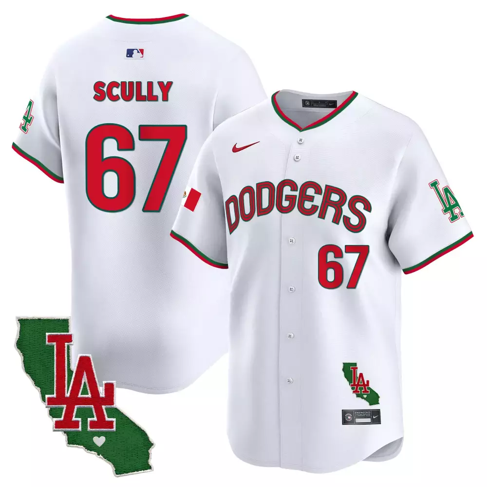 Vin Scully Dodgers Mexico California Patch Jersey V3 | White Stitched Vapor Premier Limited Edition | Fan Gear for Men, Women & Youth