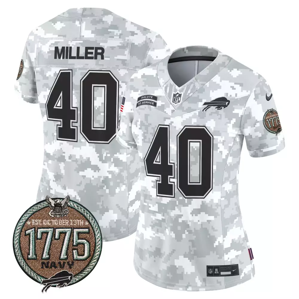 Von Miller Buffalo Bills 2024 Salute to Service Establishment Year Patch Vapor Limited Jersey | Stitched Fan Gear for Women