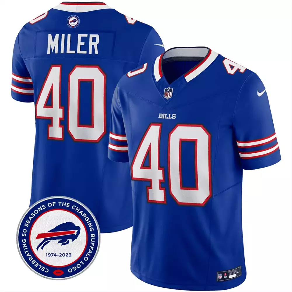 Von Miller Buffalo Bills Royal Blue 50th Charging Logo Vapor Limited Jersey | Stitched Fan Gear | For Men, Women & Youth