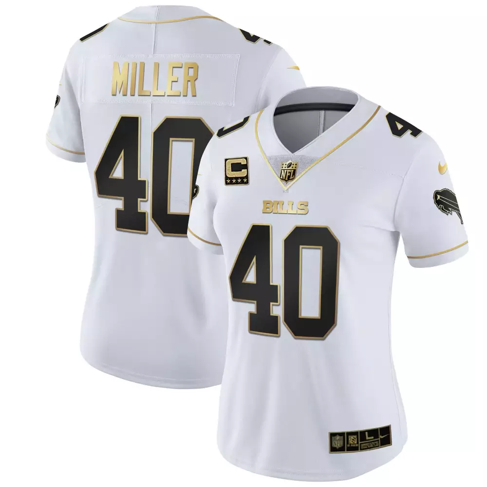 Von Miller Buffalo Bills White Gold Jersey | All Stitched Fan Gear | For Women