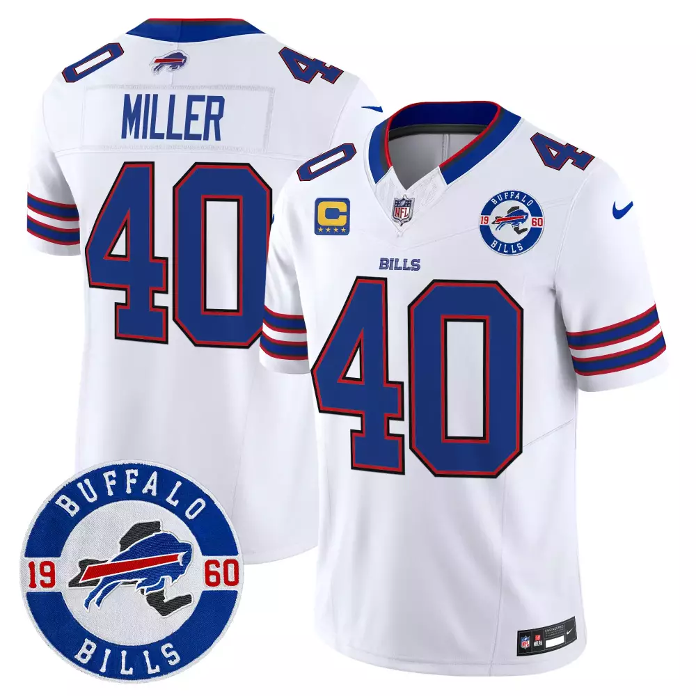Von Miller Buffalo Bills White Men's 2024 Vapor Limited Jersey | Stitched Design with Est 1960 Patch | For Men, Women & Youth