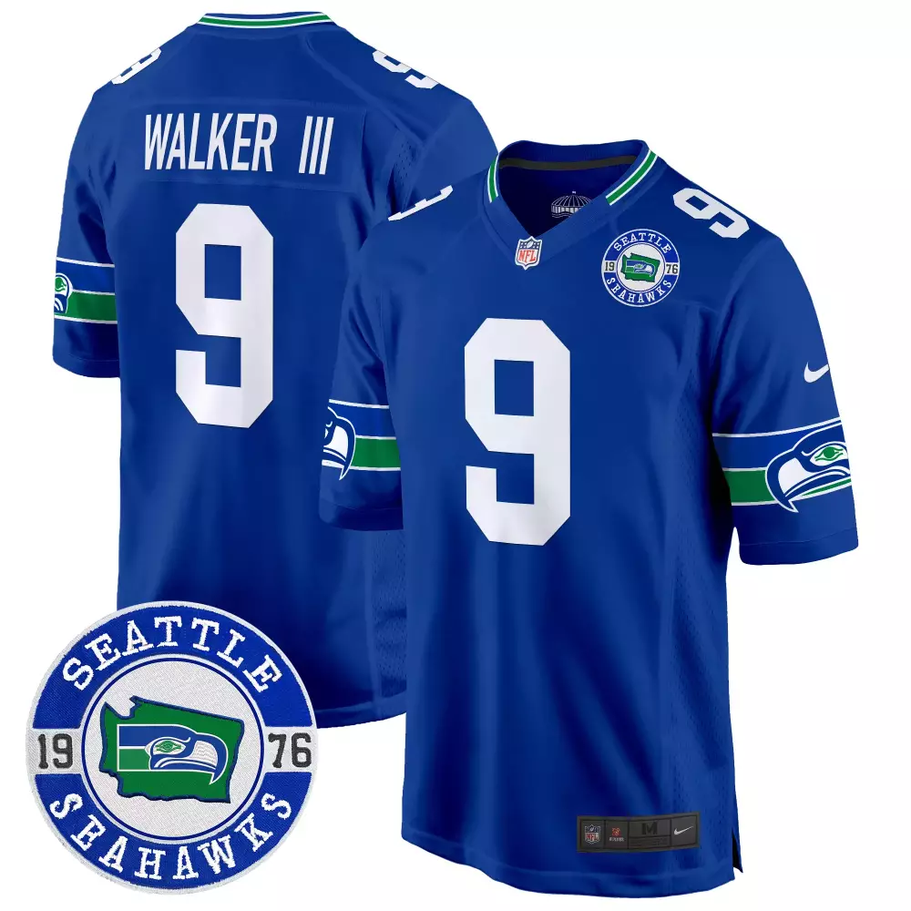 Walker III Seattle Seahawks Throwback Men's Jersey | EST 1976 Patch Game Edition | All Stitched Fan Gear | For Men, Women & Youth