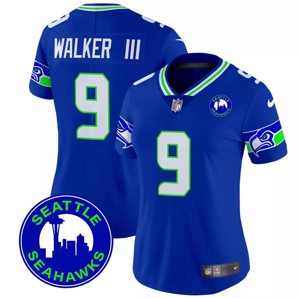 Walker III Seattle Seahawks Women's Royal Jersey | City Patch Vapor Limited Edition | All Stitched Fan Gear | For Men, Women & Youth