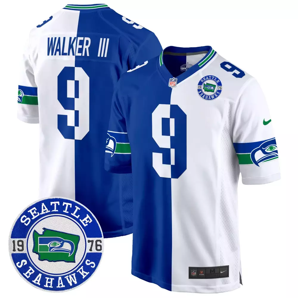 Walker III Seattle Seahawks Split Men's Jersey | EST 1976 Patch Game Edition | All Stitched Fan Gear | For Men, Women & Youth