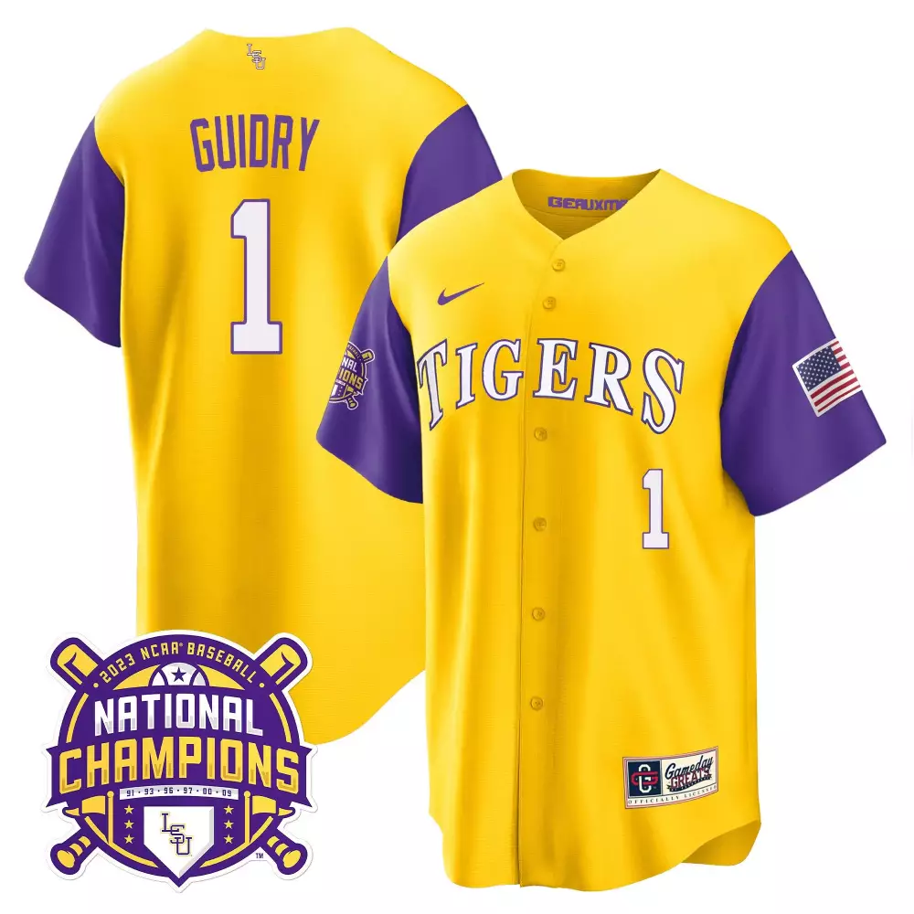 Weylin Guidry LSU Tigers 2023 Champions Gold Sleeves Jersey | Stitched Fan Gear for Men, Women & Youth
