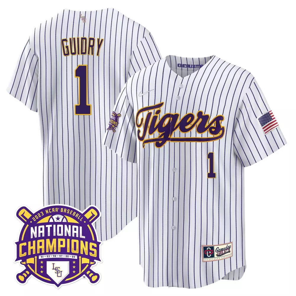 Weylin Guidry LSU Tigers 2023 National Champions Pinstripe Gold Cool Jersey | Stitched Fan Gear for Men | For Men, Women & Youth