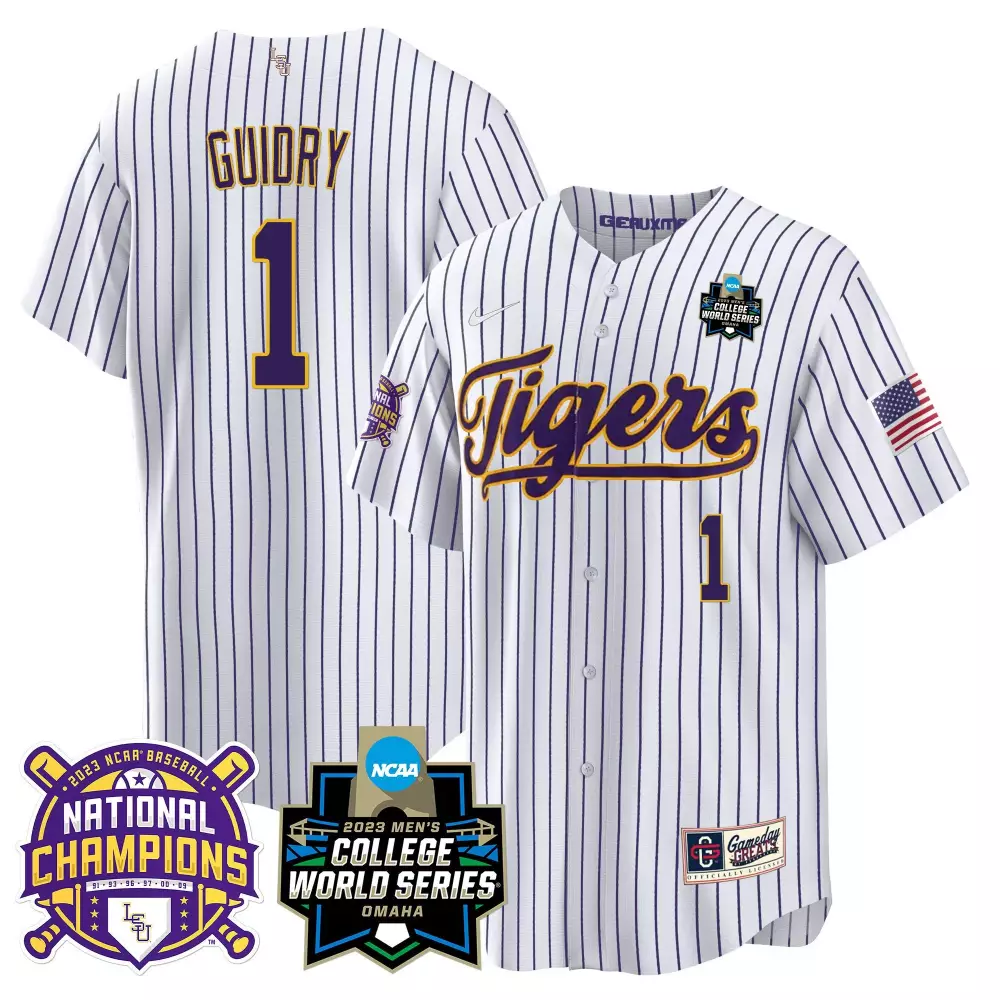 Weylin Guidry LSU Tigers 2023 National Champions Pinstripe Gold Cool Jersey V3 | Stitched Fan Gear for Men | For Men, Women & Youth