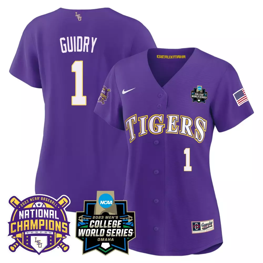 Weylin Guidry 2023 National Champions Jersey | Purple Women's LSU Tigers Gold Stitched V3 | Limited Edition Fan Gear | For Men, Women & Youth