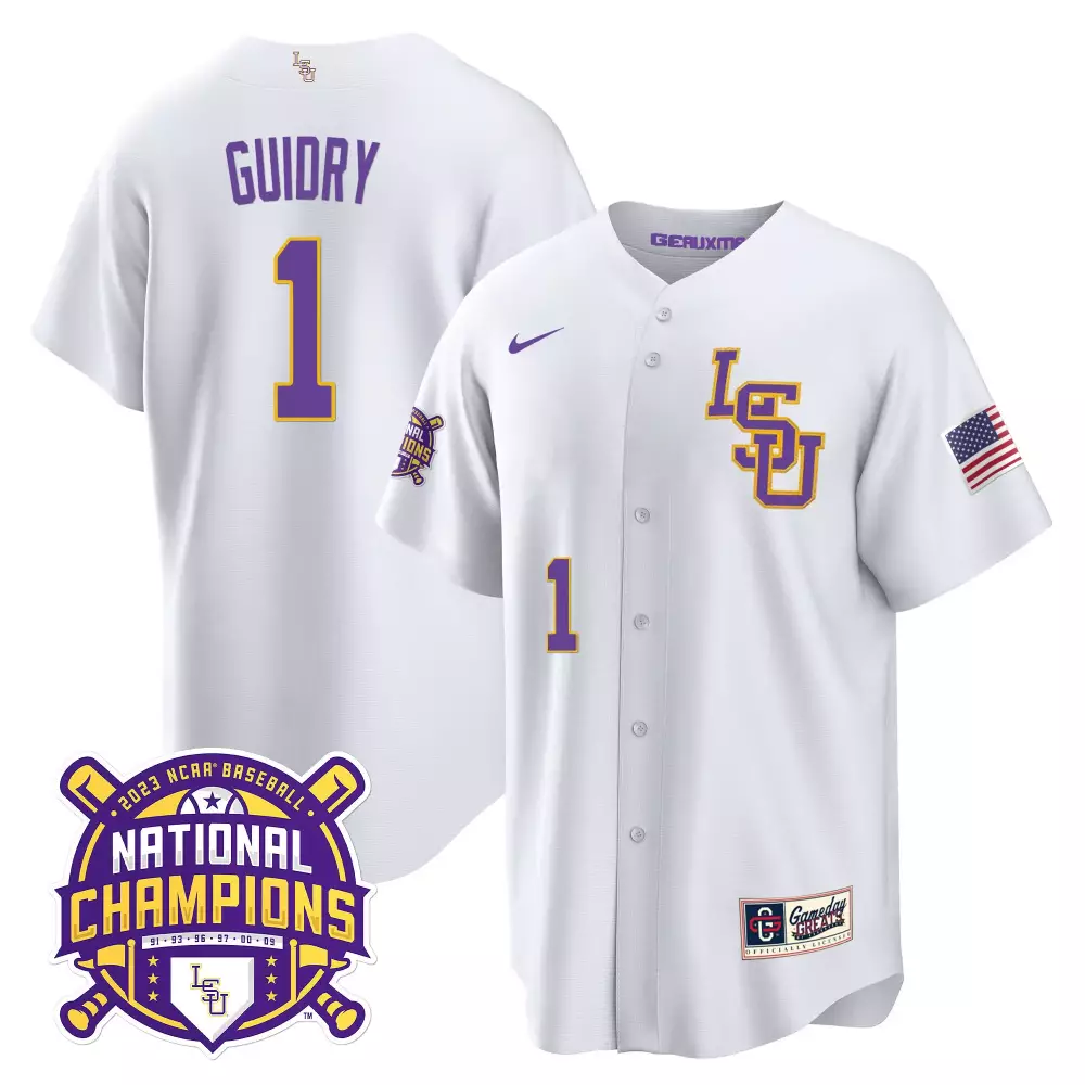 Weylin Guidry 2023 National Champions Jersey | White Men's LSU Tigers Gold Cool Stitched V2 | Limited Edition Fan Gear | For Men, Women & Youth