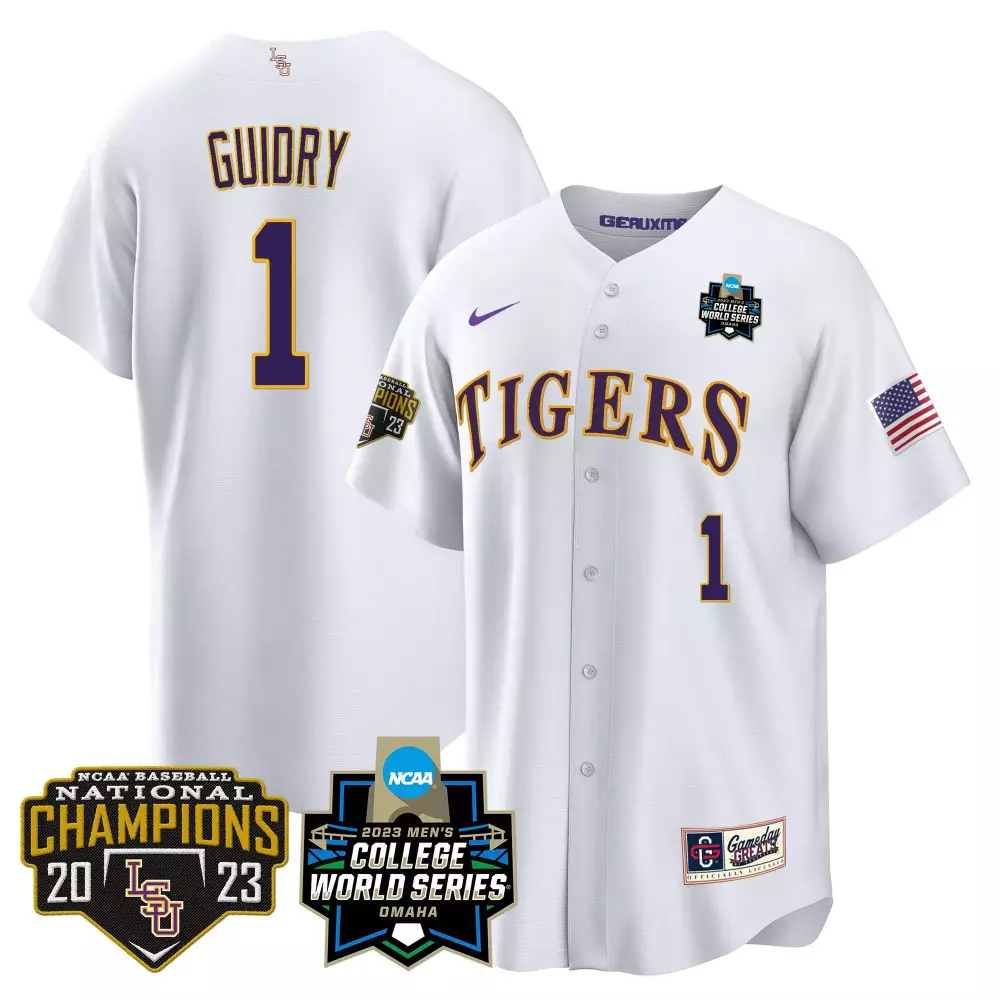 Weylin Guidry 2023 National Champions Jersey | White Men's LSU Tigers Gold Cool Stitched V4 | Limited Edition Fan Gear | For Men, Women & Youth