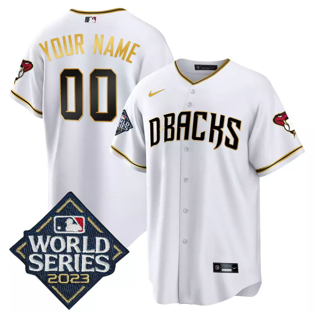 Arizona Diamondbacks 2023 World Series White Gold Custom Jersey | Stitched Cool Base | Replica Fan Gear | For Men, Women & Youth